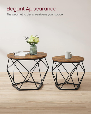 Set de 2 mese de cafea, stil industrial, 50x40cm si 40x36cm, maro rustic si negru [8]