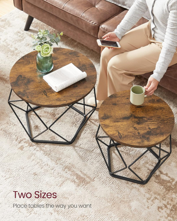 Set de 2 mese de cafea, stil industrial, 50x40cm si 40x36cm, maro rustic si negru [7]