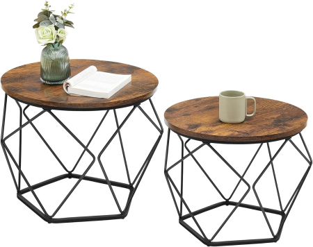 Mese cafea și decorative - Set de 2 mese de cafea, stil industrial, 50x40cm si 40x36cm, maro rustic si negru