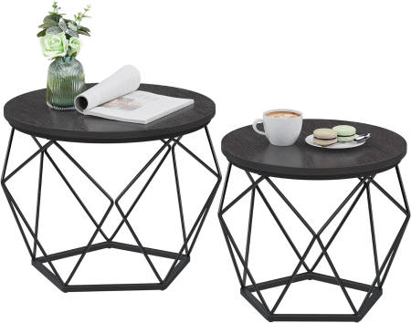 Set de 2 mese de cafea, stil industrial, 50x40cm si 40x36cm, negru [4]