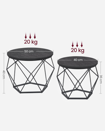 Set de 2 mese de cafea, stil industrial, 50x40cm si 40x36cm, negru [5]
