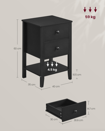 Set de 2 noptiere din bambus, cu 2 sertare, 35x40x60 cm, negru [1]
