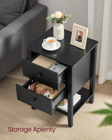 Set de 2 noptiere din bambus, cu 2 sertare, 35x40x60 cm, negru [2]