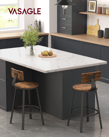 Scaune bar - Set de 2 scaune de bar inalte cu spatar, cadru din otel, industrial, 51x89cm, maro rustic