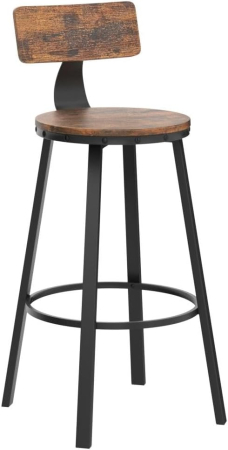 Set de 2 scaune de bar inalte cu spatar, cadru din otel, industrial, 54x99cm, maro rustic [4]