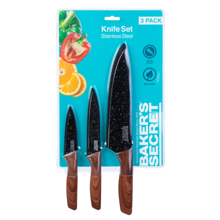 Articole pentru casă - Set de 3 cutite de bucatarie + protectie lama Baker's Secret