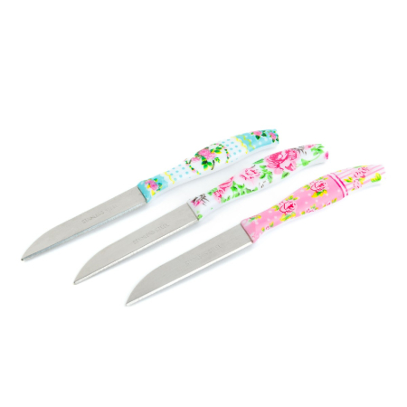 Articole pentru casă - Set de cuțite de bucătărie - 15 cm - model florar - 3 bucăți / pachet