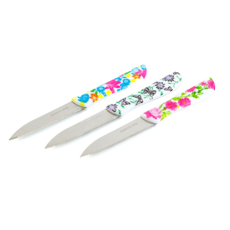 Articole pentru casă - Set de cuțite de bucătărie - 16 cm - model florar - 3 bucăți / pachet
