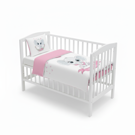 Lenjerii de pat pentru copii - Set de lenjerie 2 piese, Elephant It’s a Girl, 90x120 cm, 40x60 cm