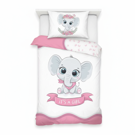 Set de lenjerie 2 piese, Elephant It’s a Girl, 90x120 cm, 40x60 cm [1]