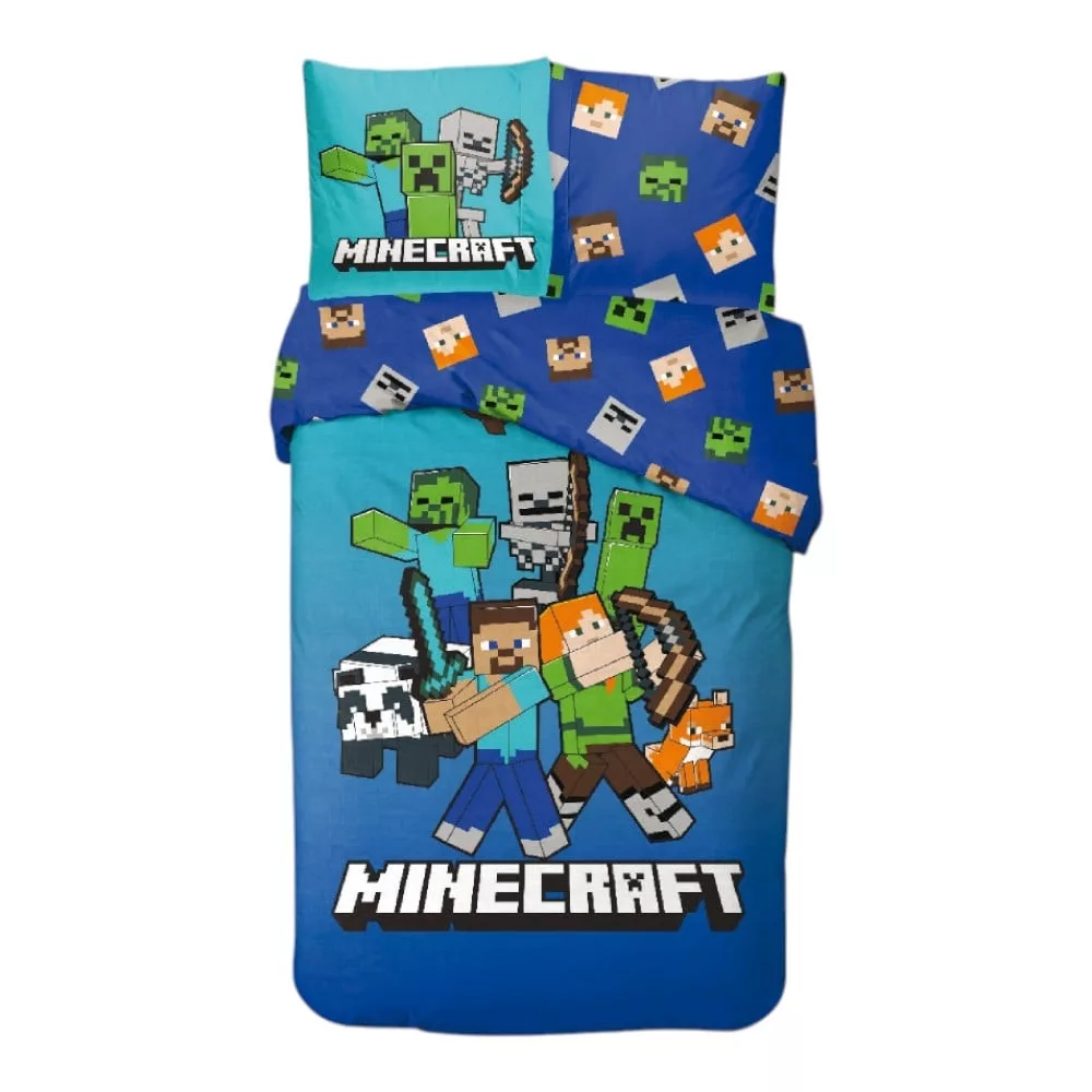 Universul Copiilor - Set de lenjerie Minecraft Block World 140x200cm, 65x65 cm