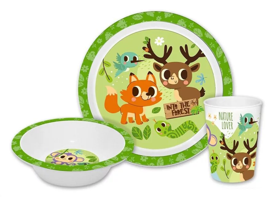 Universul Copiilor - Set de masă fără BPA cu pahar de 260 ml  animale