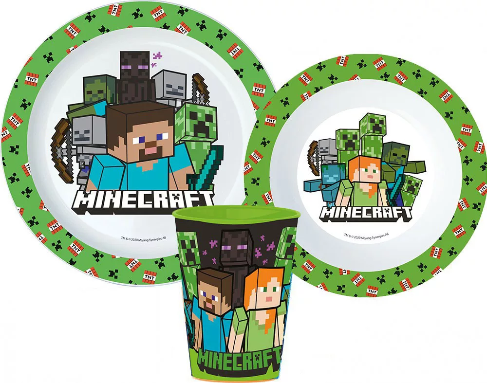 Universul Copiilor - Set de masă fără BPA cu pahar de 260 ml Minecraft Pixelcraft