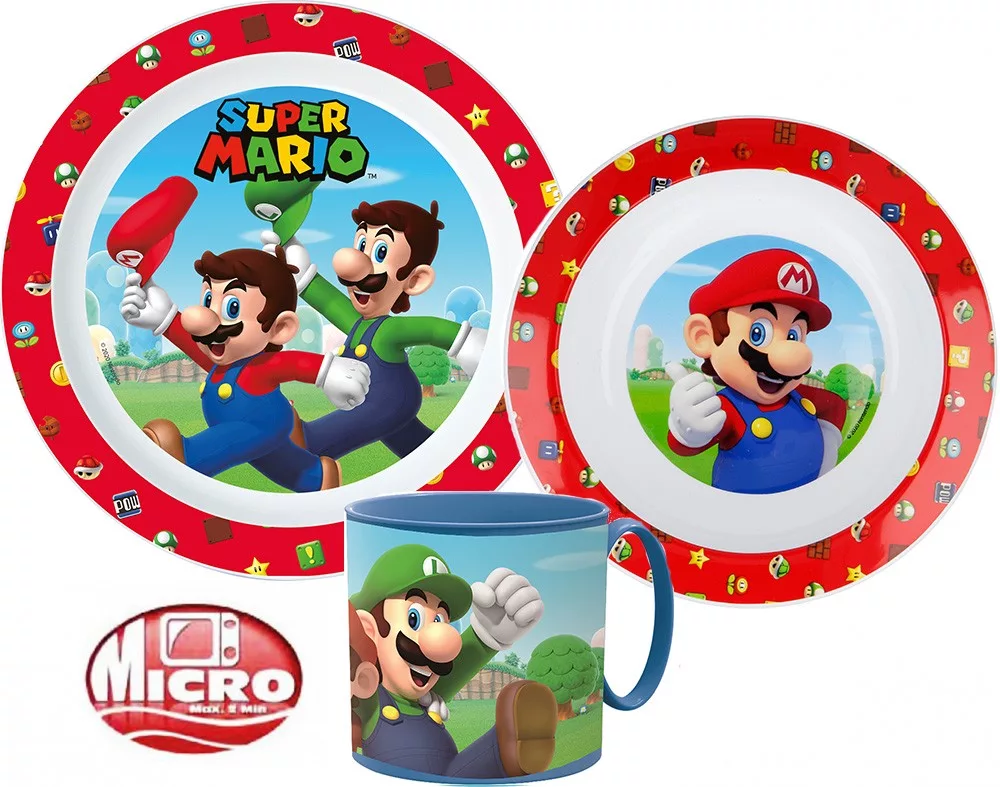 Super Mario - Set de masă fără BPA cu pahar de 260 ml Super Mario