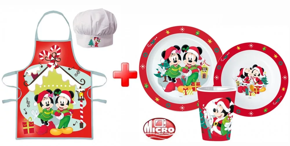 Universul Copiilor - Set de șorț de Crăciun și tacâmuri din plastic Disney Minnie and Mickey