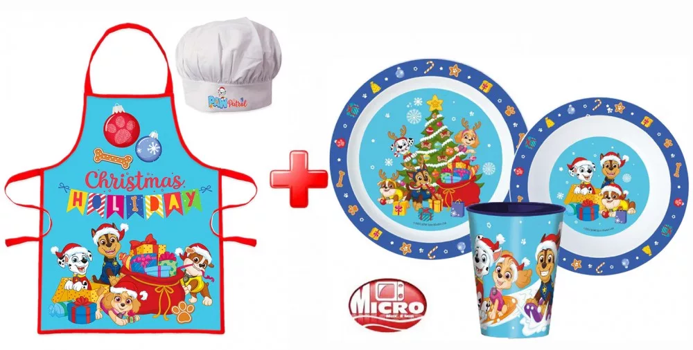 Produse bucătărie - Set de șorț și veselă de plastic de Crăciun Patrula Cățelușilor Holiday