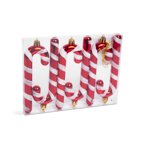 Produse de Crăciun - Set decor pentru brad - trestie de bomboane roșu / alb - 13 cm - 6 buc / set
