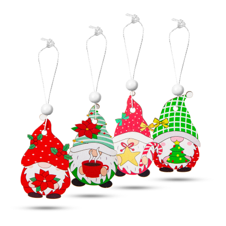 Set decoratiuni brad - pentru agatat, spiridusi din lemn - 4 tipuri - 12 buc/pachet [1]