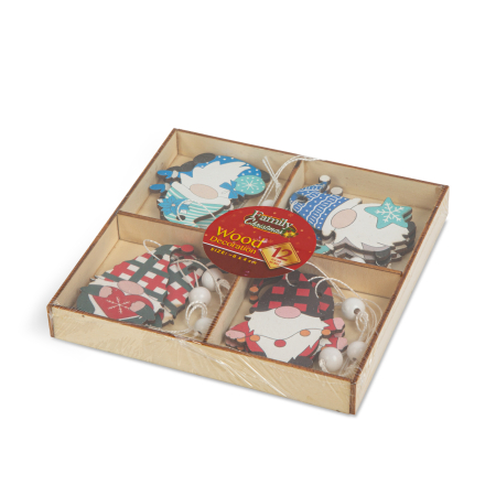 Set decoratiuni brad - pentru agatat, spiridusi din lemn - 4 tipuri - 12 buc/pachet [2]