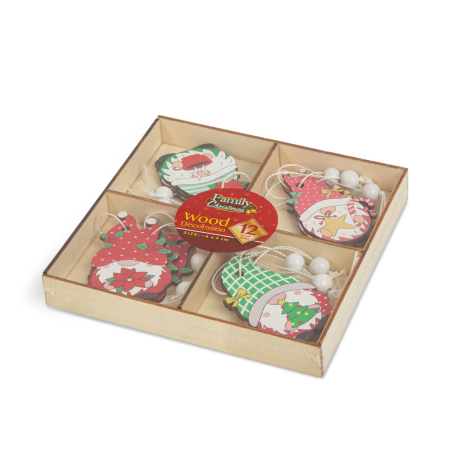 Set decoratiuni brad - pentru agatat, spiridusi din lemn - 4 tipuri - 12 buc/pachet [2]