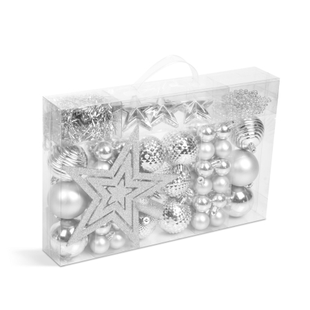 Articole pentru casă - Set decorațiuni de brad - argintii - 66 buc / set
