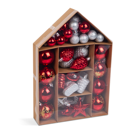 Articole pentru casă - Set decorațiuni de brad - roșu / alb - 36 buc / set