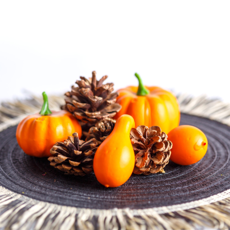 Decorațiuni de toamnă - Set decorațiuni de toamnă – dovleci și conuri de pin, 9 piese, 5–7 cm