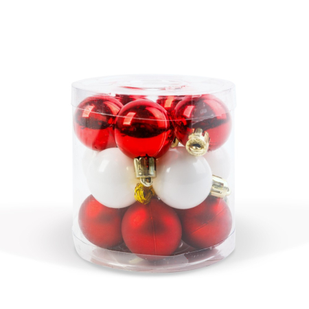 Articole pentru casă - Set globuri roșii și albe pentru bradul de Crăciun - 3 cm - 15 buc / Set
