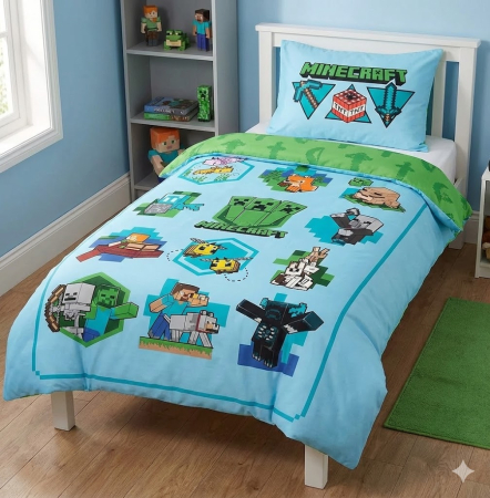 Minecraft - Set lenjerie de pat 2 piese Minecraft Icons, 140×200 cm