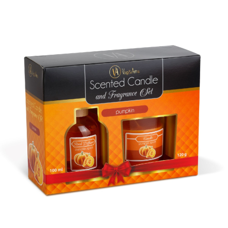 Set lumânare parfumată și odorizant cu bețe - dovleac - 120 g + 100 ml [2]