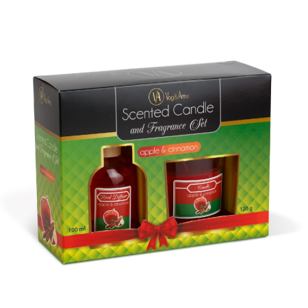 Set lumânare parfumată și odorizant cu bețe - măr & scorțișoară - 120 g + 100 ml [2]