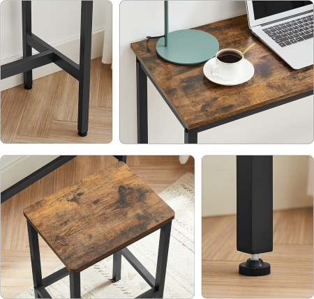 Set masa de bar cu 2 scaune, cadru din otel, blat lemn, design industrial, 100x40x90cm, maro rustic si negru [9]