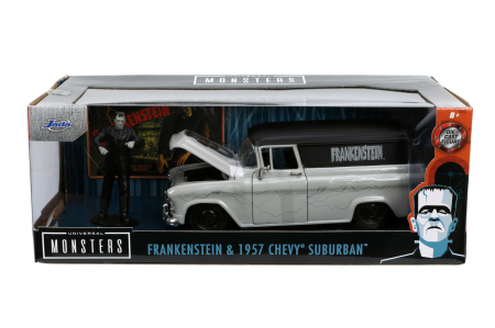 Mașinuțe, Motociclete, Elicoptere, Avioane - SET MASINUTA 1957 CHEVY SUBURBAN SI FIGURINA FRANKENSTEIN