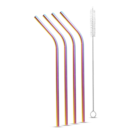 Articole pentru casă - Set paie pentru băuturi - inox - titan curcubeu - 215 x 6 mm - 5 bucăți