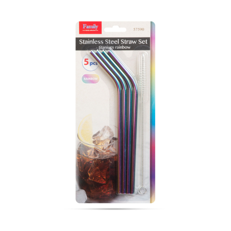 Set paie pentru băuturi - inox - titan curcubeu - 215 x 6 mm - 5 bucăți [2]