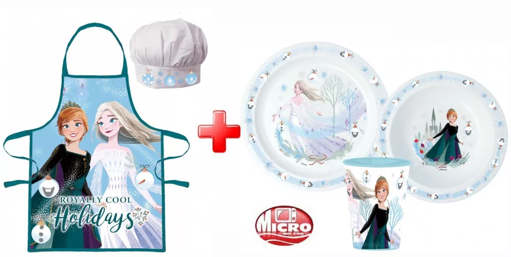Produse bucătărie - Set șorț de Crăciun și set de tacâmuri din plastic Disney Regatul de gheață Royally Cool