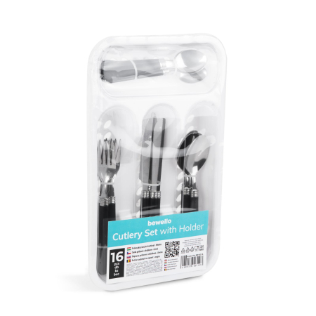 Set tacâmuri cu suport - negru - 16 bucăți - 32,7 x 19,5 x 4,7 cm [2]