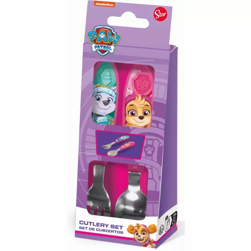 Universul personajelor preferate - Set tacâmuri metalice ergonomic pentru copii, 2 piese, Girl Superpowers, Paw Patrol