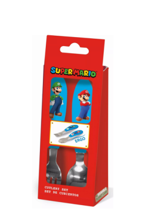 Set tacâmuri metalice Super Mario Brothers, 2 piese, model ergonomic