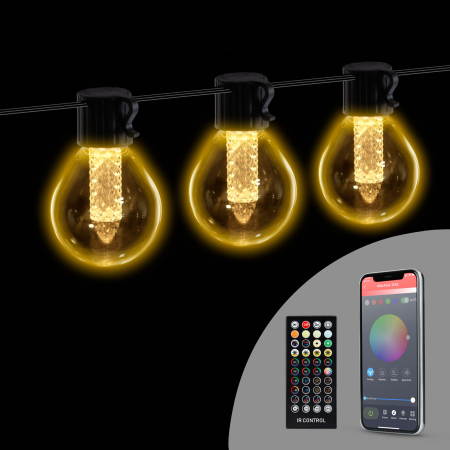 Accesorii de grădină - Șir de lumină inteligentă - 100-240V - 25 LED-uri alb cald - 15 m - bluetooth