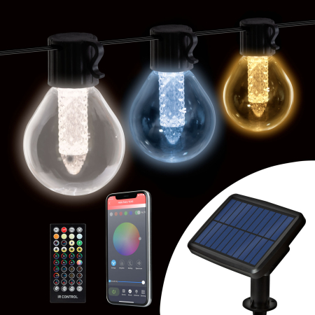 Grădină - Șir de lumini solare inteligente - 15 LED-uri albe - temperatură de culoare reglabilă - 7,5 m - bluetooth