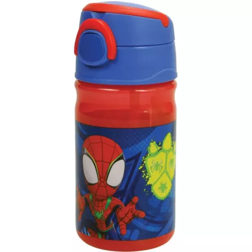Universul personajelor preferate - Sticlă de plastic cu cârlig Omul Păianjen Spidey Dino Webs, 350 ml