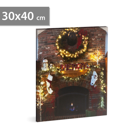 Articole pentru casă - Tablou de Crăciun - LED - cu agățătoare, 2 baterii AA - 30 x 40 cm (58467)