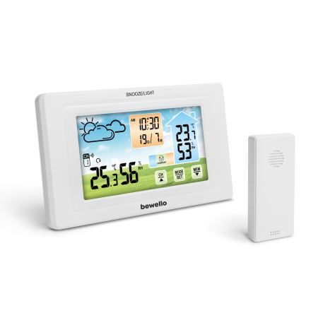 Articole pentru casă - Termometru digital și ceas cu alarmă - exterior / interior - USB, baterie - alb