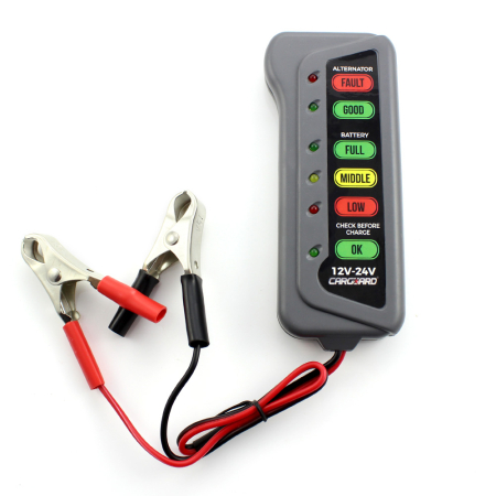 Mașina din garaj - Tester pentru baterie și alternator / 12V – 24V / cu indicatori LED - CARGUARD