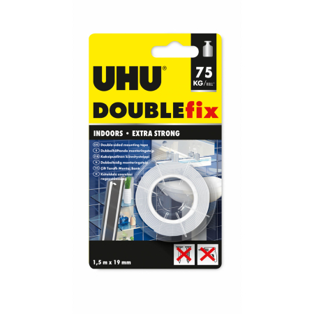 Bricolaj - UHU Double Fix - bandă adezivă față-verso - 19 mm x 1,5 m