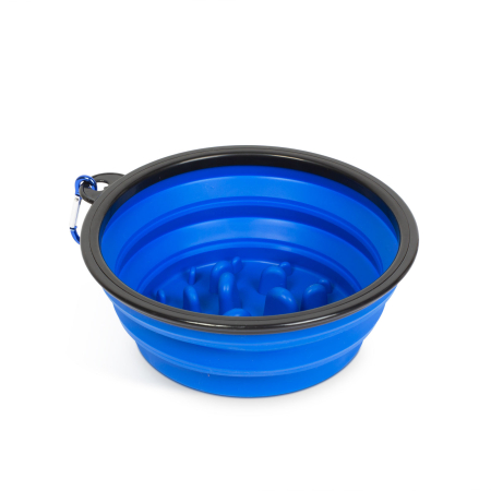 Îngrijire animale - Yummie - Bol pliabil - pentru hrănire lentă - albastru - 1000 ml