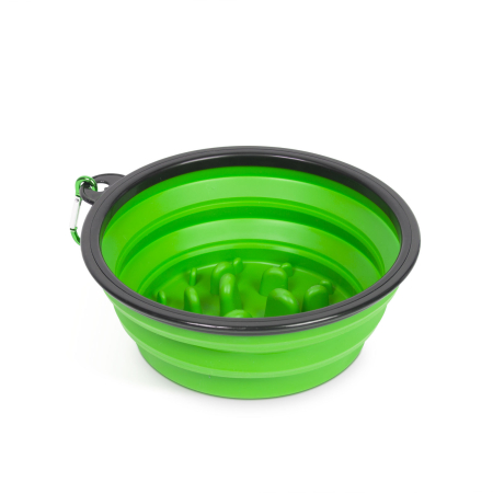 Îngrijire animale - Yummie - Bol pliabil - pentru hrănire lentă - verde - 1000 ml