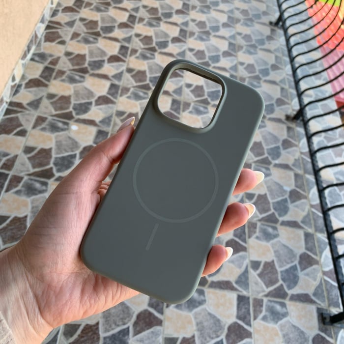 Husa Iphone 14 PRO MAX  cu MagSafe - Silicon, interior catifelat, design Minimalist - Gri Elegant Apple [3]