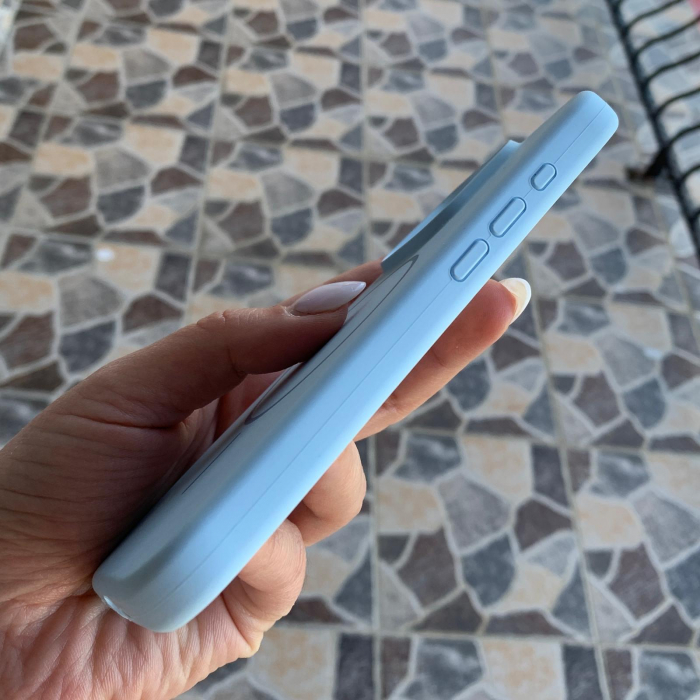 Husa Iphone 15 PRO cu MagSafe - Silicon, interior catifelat, design Minimalist, Albastru deschis Apple [4]